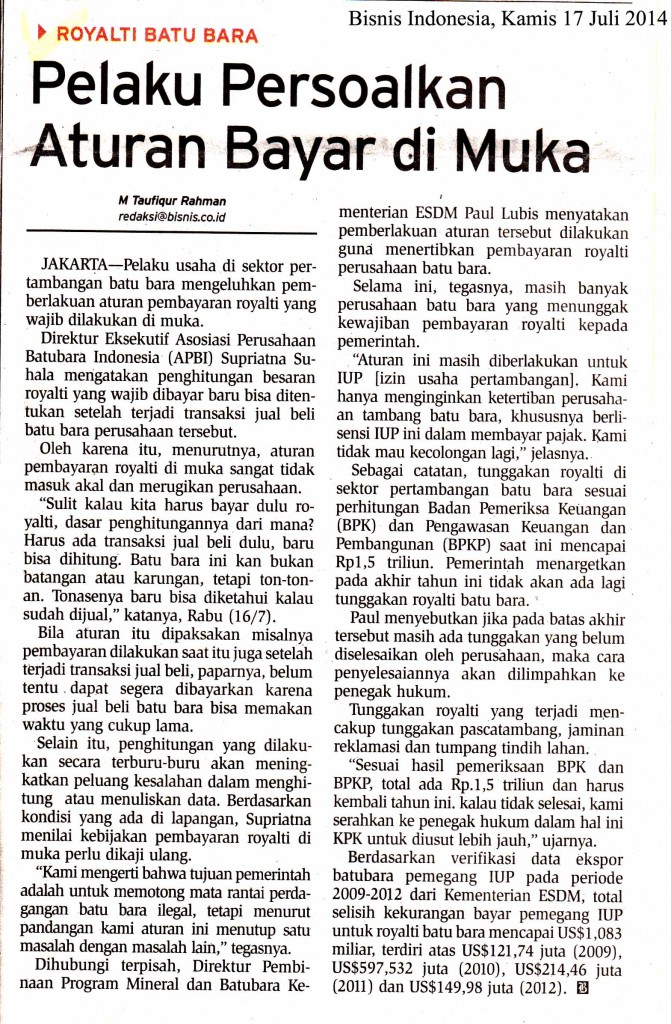 Bisnis Indonesia Kamis 17 Juli 2014