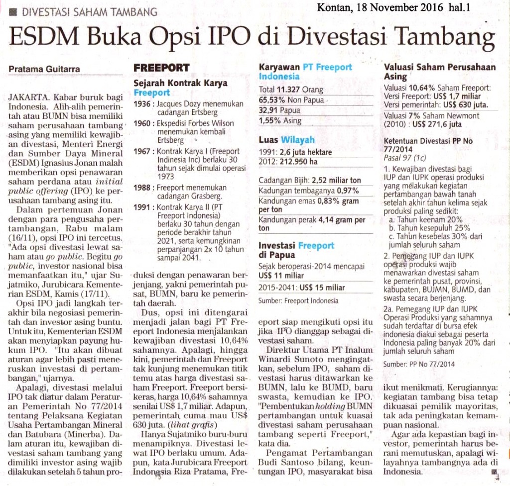 ESDM Buka  Opsi IPO di Divestasi Tambang