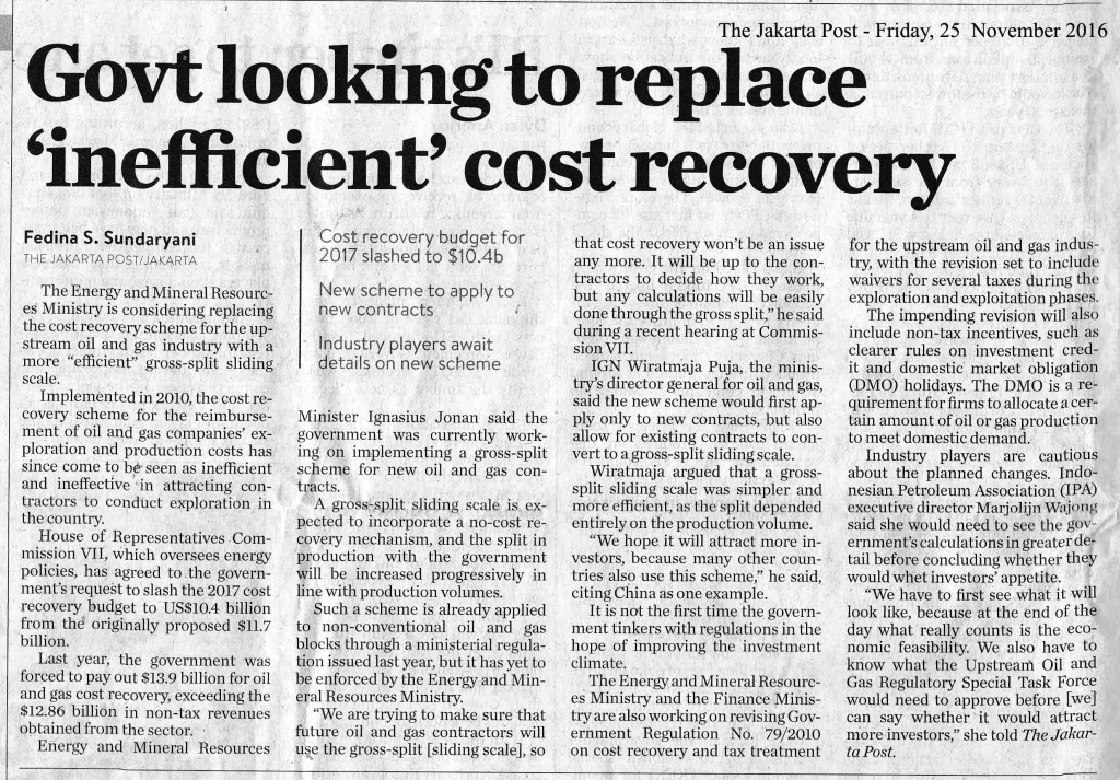 Govt looking to replace inefficient cost recovery
