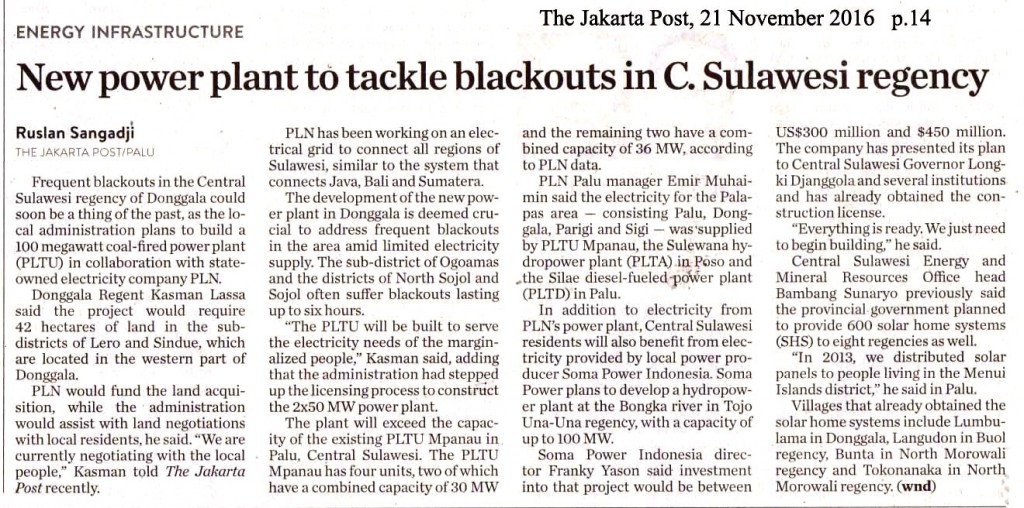 New power plant to tackle blackouts in C. Sulawesi regency
