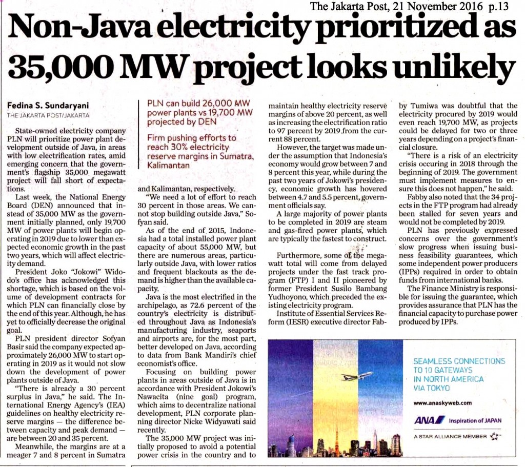 Non-Java electricity prioritized as 35,000 MW project looks unlikely