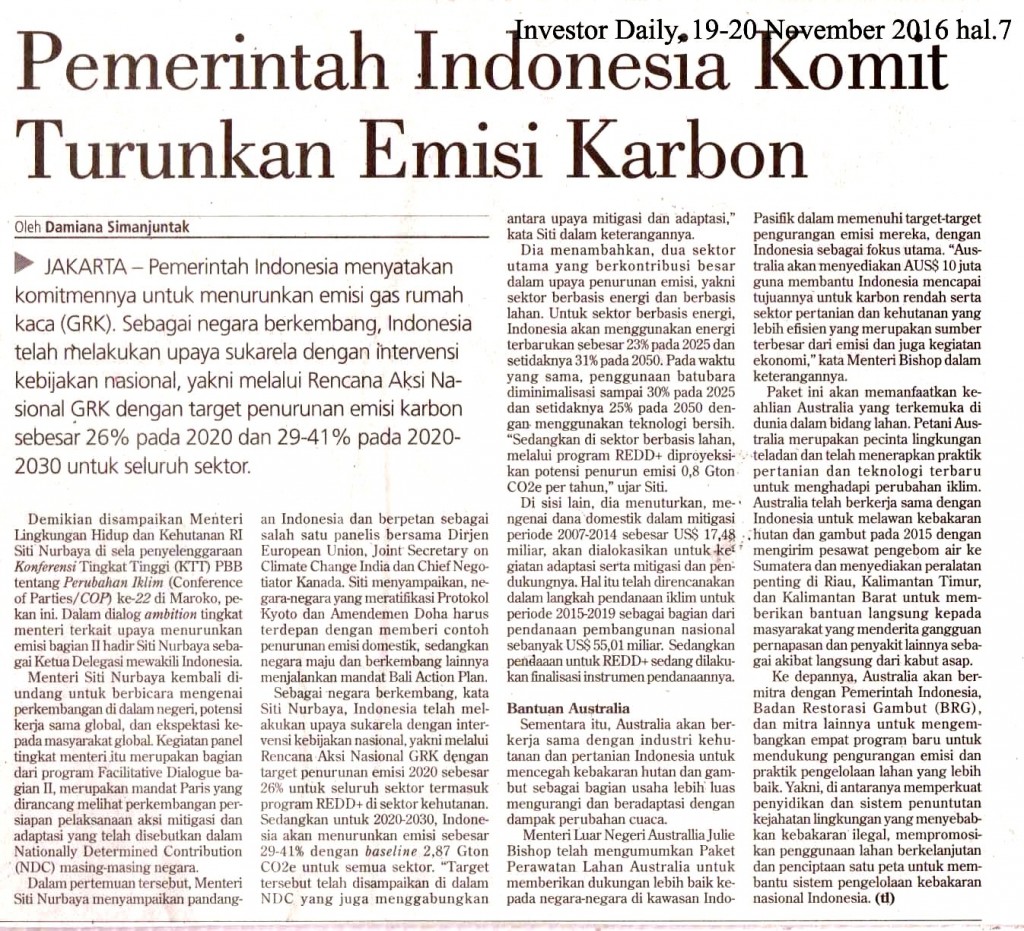 Pemerintah Indonesia Komit Turunkan Emisi Karbon