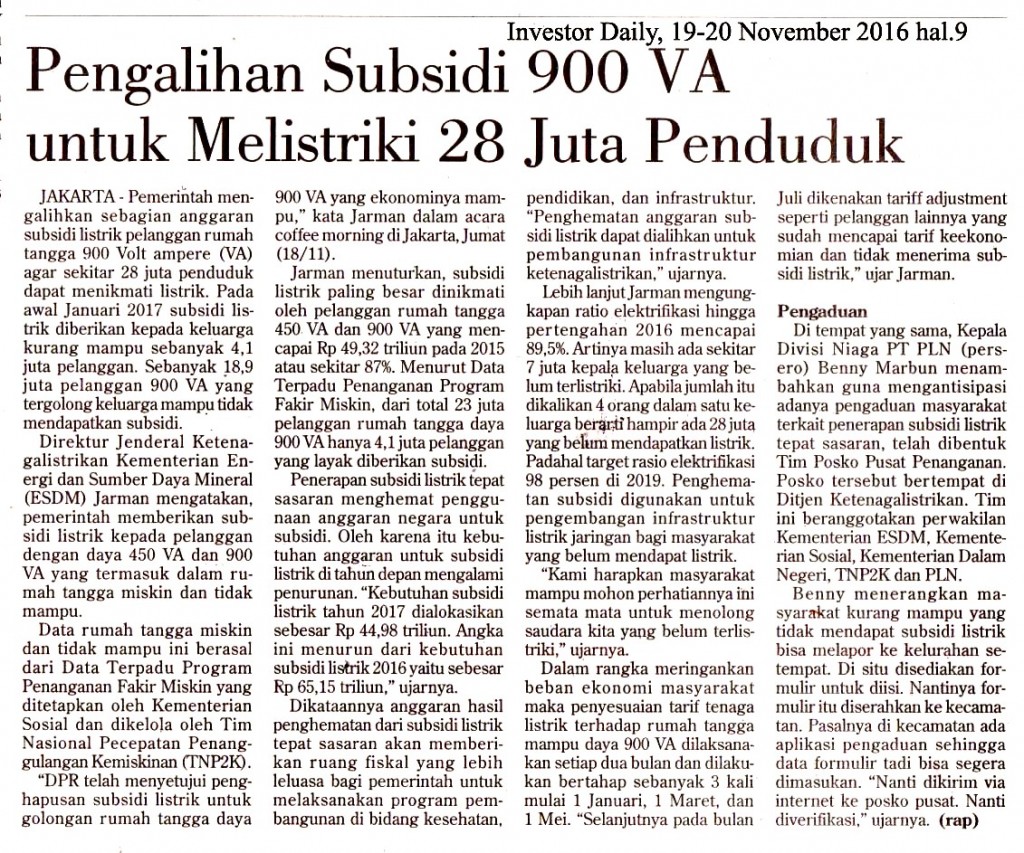 Pengalihan Subsidi 900 VA untuk Melistriki 28 Juta Penduduk