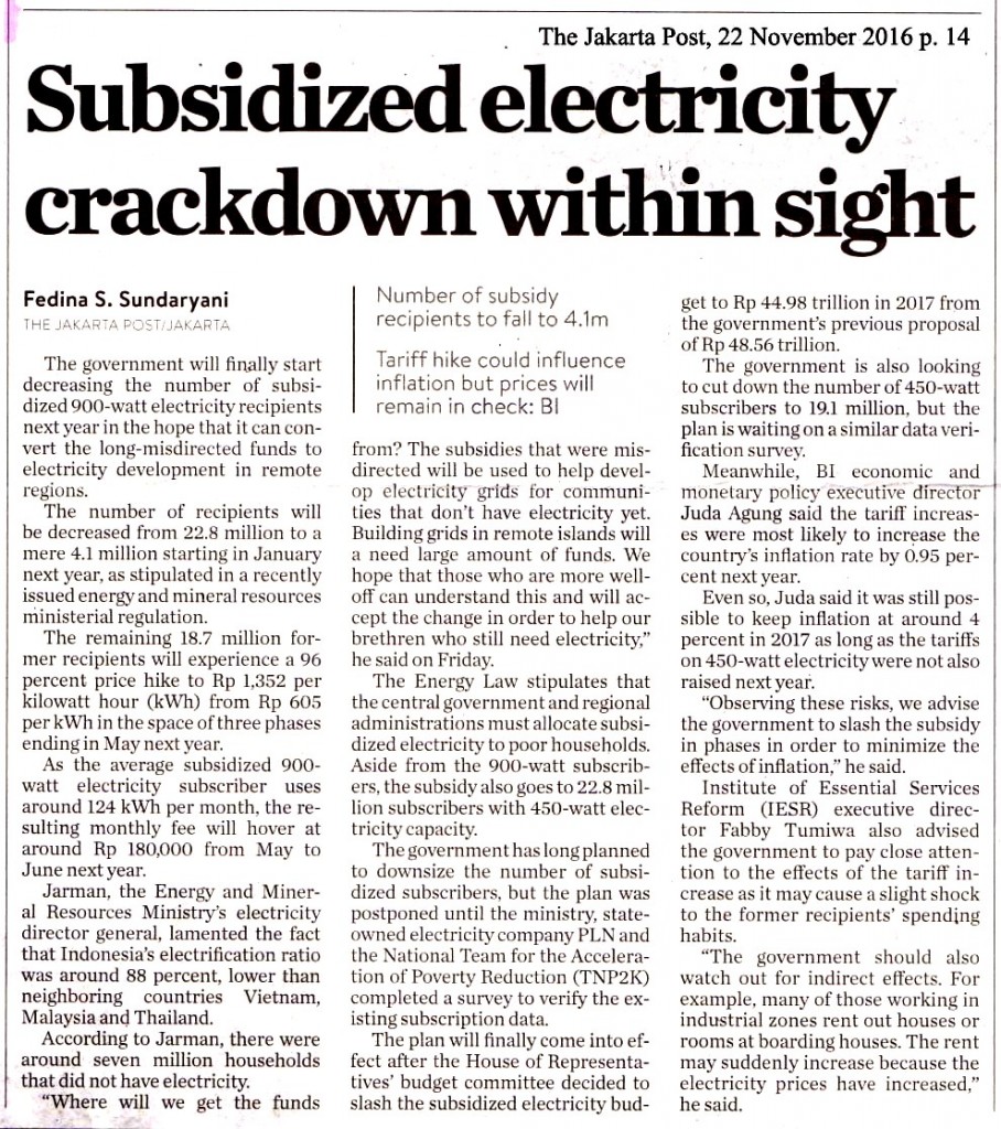 Subsidized electricity crackdown within sight