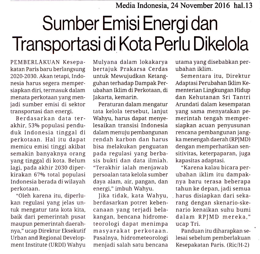 Sumber Emisi Energi dan Transportasi di Kota Perlu Dikelola