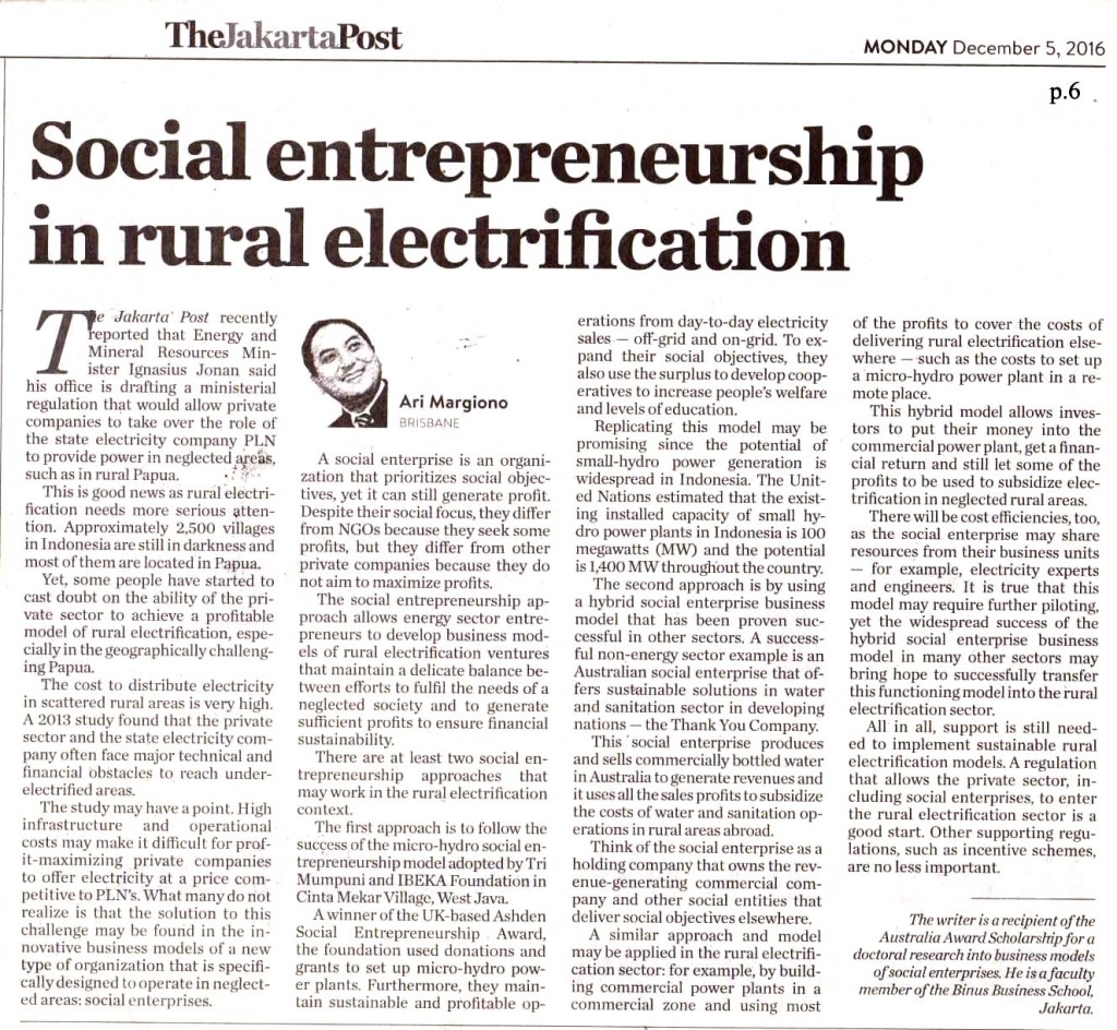 Social entrepreneurship in rural electrification
