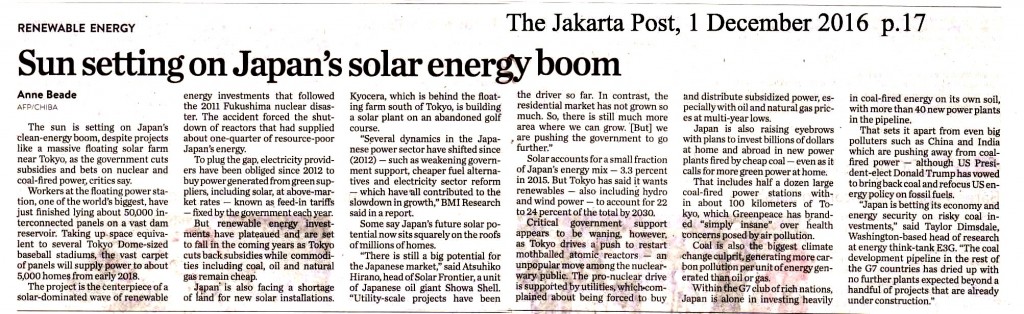 Sun Setting on Japan's solar energy boom