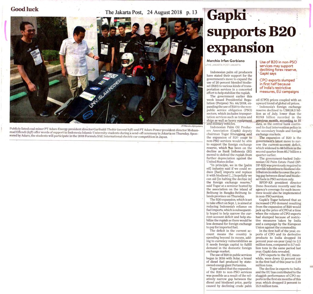Gapki supports B20 expansion_  Good luck copy