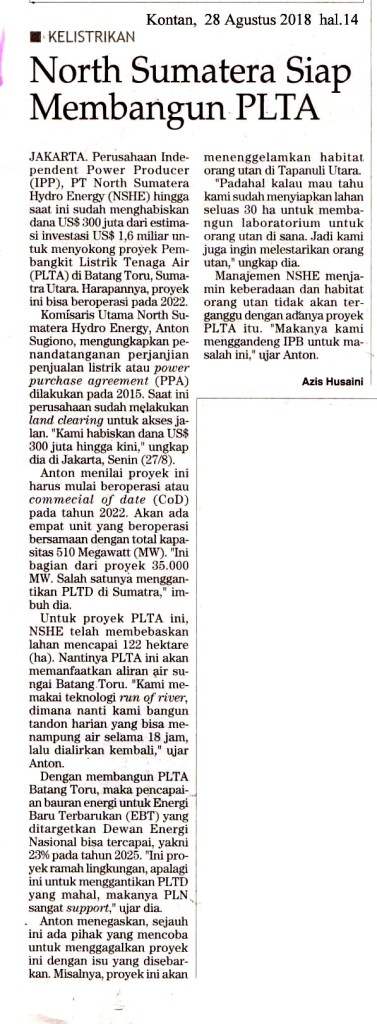 North Sumatera Siap Membangun PLTA