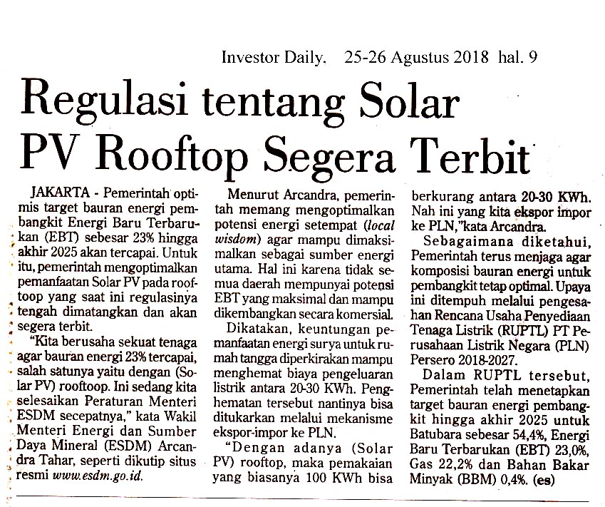 Regulasi Tentang Solar PV Rooftop Segera Terbit