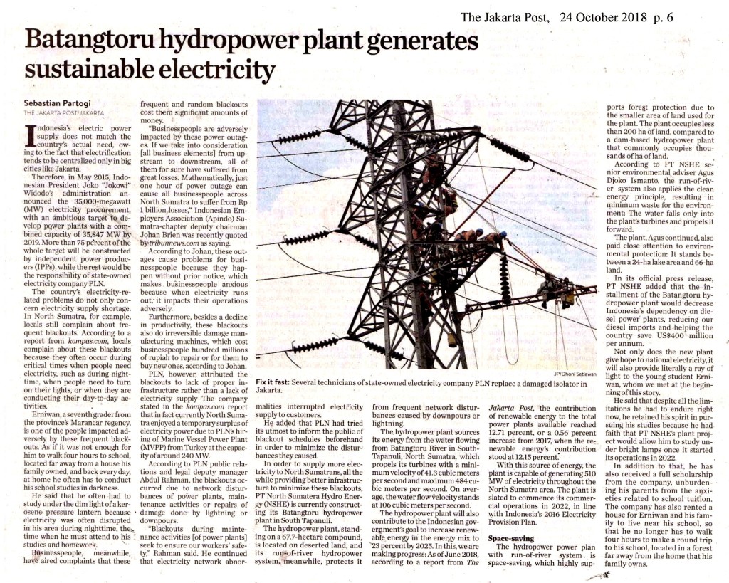 Batangtoru hydropower plant generates sustainable electricity copy