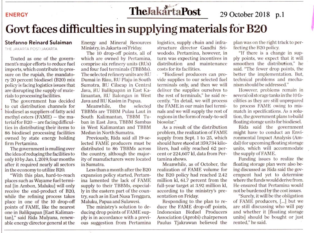 Govt faces difficulties in supplying materials for B20