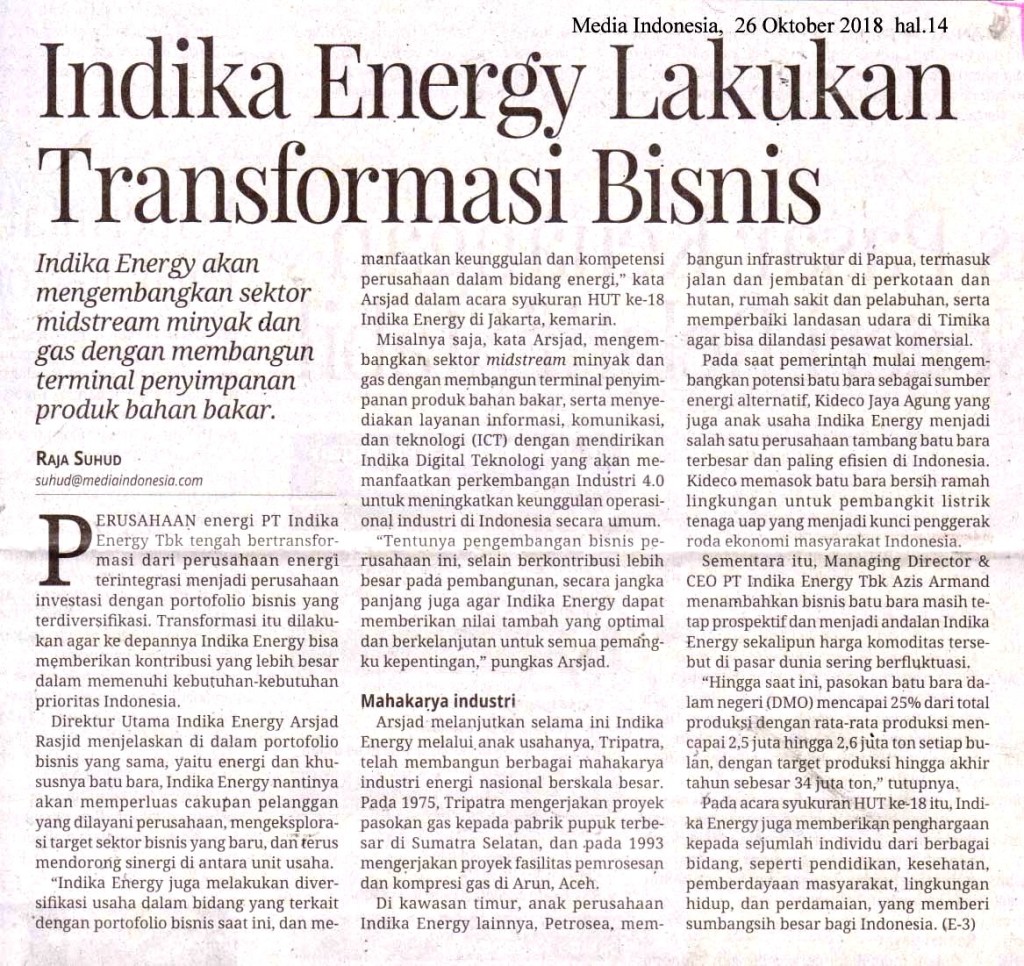 Indika Energy Lakukan Transforamsi Bisnis