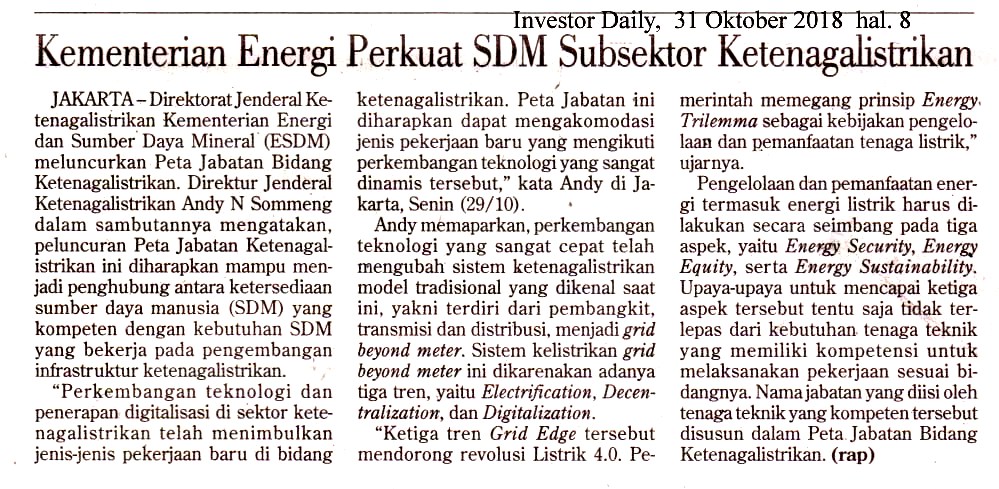 Kementerian Energi Perkuat SDM Subsektor Ketenegalistrikan