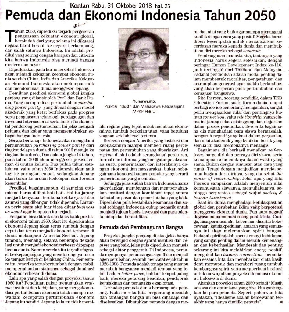 Pemuda dan Ekonomi Indonesia Tahun 2050