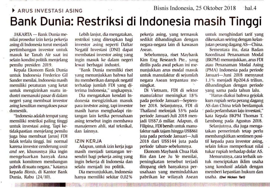 Restriksi di Indonesia Masih Tinggi