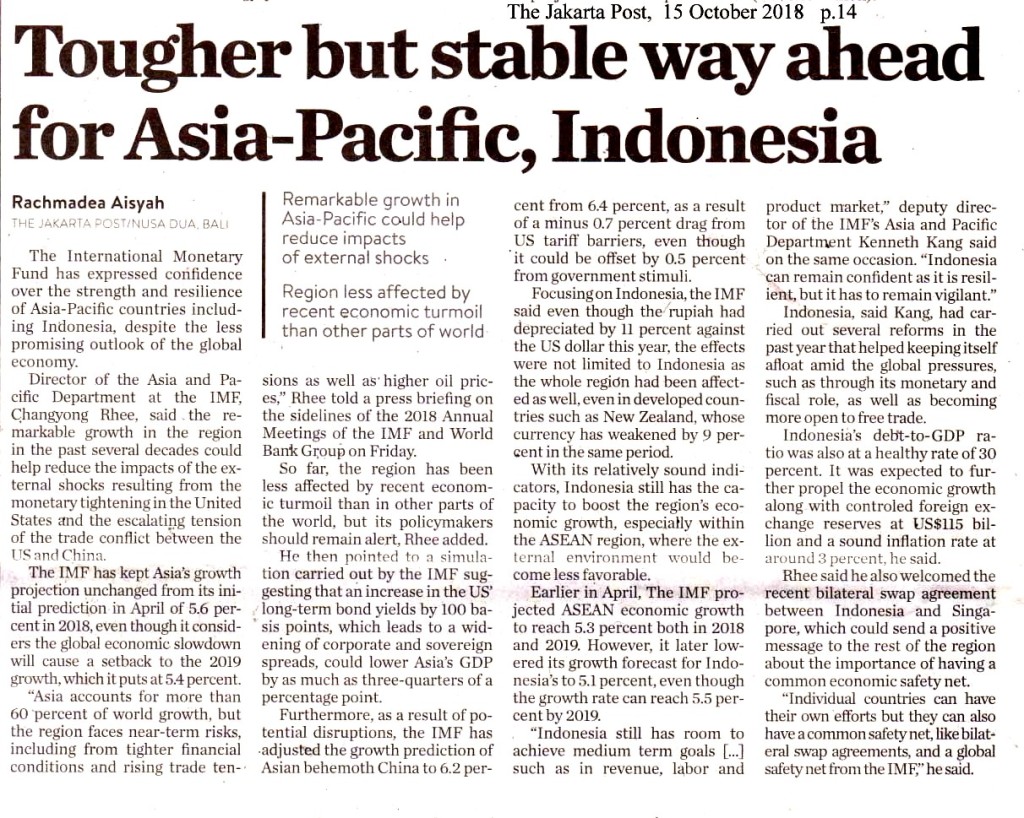 Tougher but stable way ahead for Asia-Pacific,  Indonesia