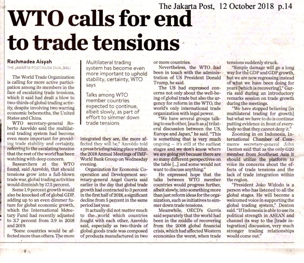 WTO calls for end to trade tensions